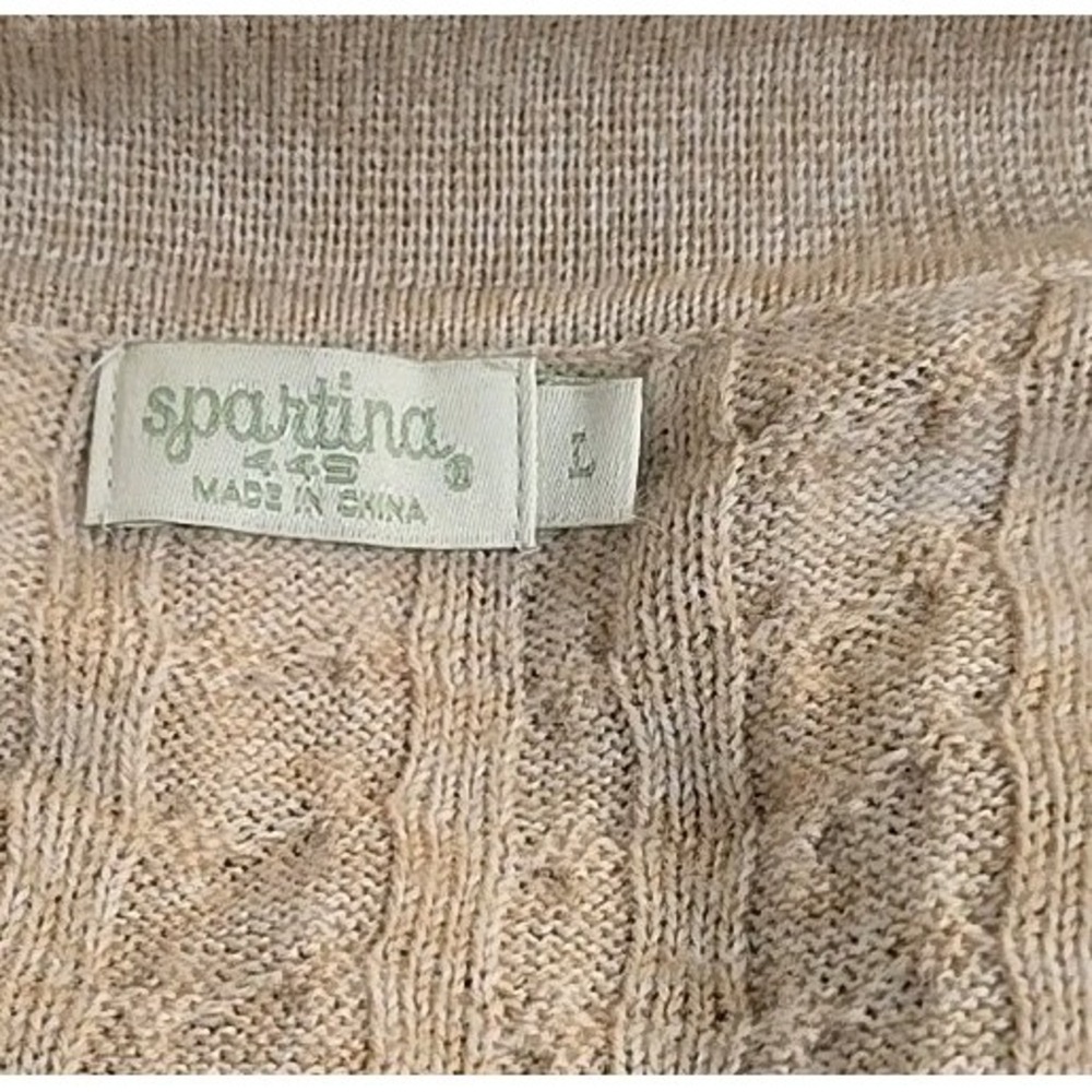 Spartina 449 Cable knit Oatmeal Sweater Cardigan L Cottagecore Quiet Luxury - Picture 4 of 7